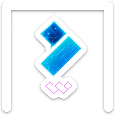 Transform the Wondershare Filmora logo into a cyberpunk style closely matching the folder icon's look. Maintain the exact design, shapes, and colors of the original Filmora logo, but add a strong neon blue and pink glow, holographic circuit patterns, and a luminous effect like the folder. The logo should be bold, filled in, and vibrant, with the cyberpunk flair overlaid on top. Only the area outside the logo should be transparent. Avoid 3D shading and keep the style flat, clean, and futuristic. sticker