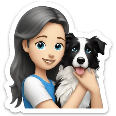 Blond hair with blue eyes mom hugging black and white border collie sticker