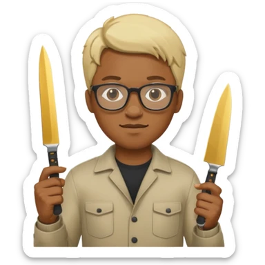 blonde black man with glasses and knives sticker