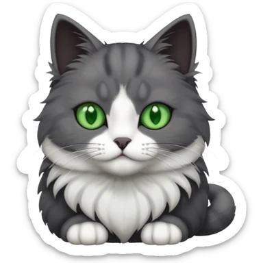 one dark grey and white cat and one completely solid dark grey cat with green eyes and white paws sticker