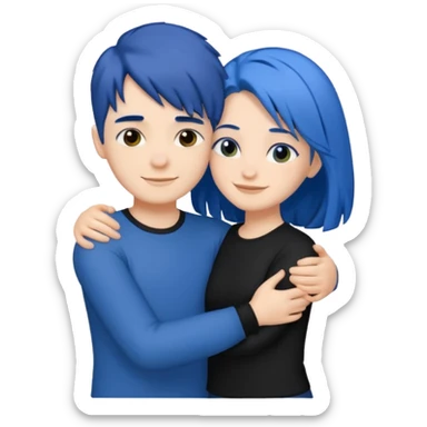 Happy DARK Blue hair girl hugging blue hair boy both wearing black shirts sticker