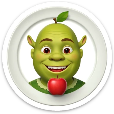 shrek on a plate with an apple in his mouth sticker
