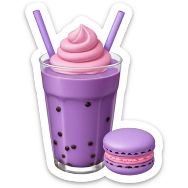 purple boba drink emoji with a macaron, no eyes, no mouth, simple and iconic sticker