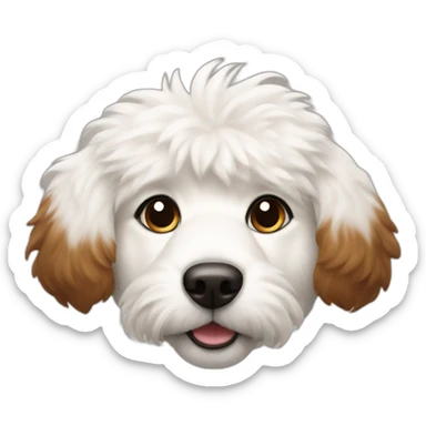 A white fluffy dog with brown-black flap ears sticker
