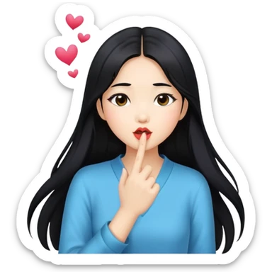 Beautiful Asian girl with long black hair blowing kisses sticker