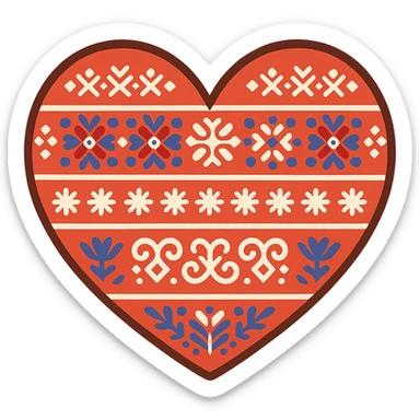 a heart emoji filled with traditional Slovak embroidery patterns sticker