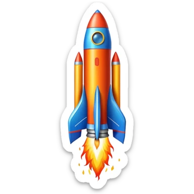 A colorful cartoon space rocket with flames shooting out, ready for liftoff sticker