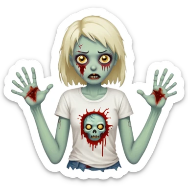 zombie girl with white t-shirt, different pose sticker