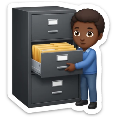A black person opening a filing cabinet to search for file sticker