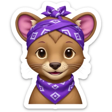
Fossa animal in a purple bandana with white patterns on the forehead smiley sticker