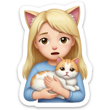 girl crying with a cat sticker