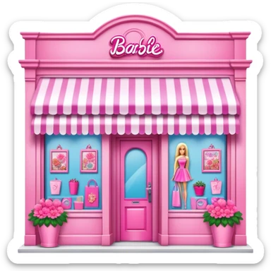 Barbie pink shop with florals exterior  sticker
