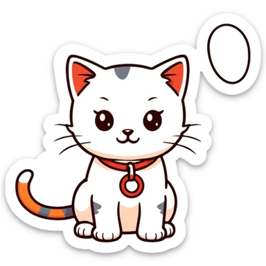 orange realistic kitten with a red leash sticker