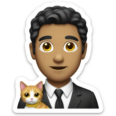 WHITE MAN WITH BLACK HAIR HOLDING A CAT WITH A YELLOW TIE sticker
