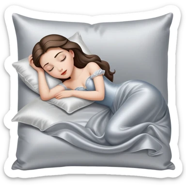 sleeping beauty brunette white girl with a silver silk pillow sticker