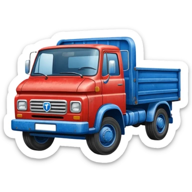 A red truck with a blue and white "TIR" plate sticker