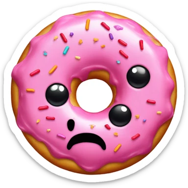 pink donut with black hairs on it sticker