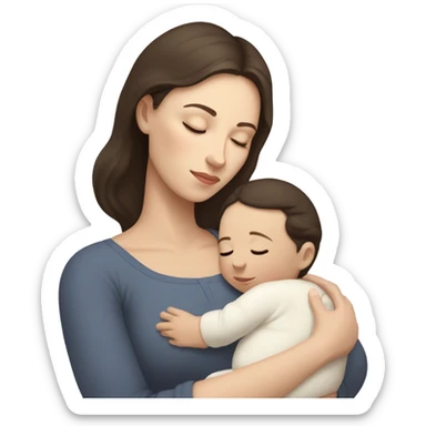 A white-skinned mom darkbrown hair and white-skinned baby sleeping   sticker