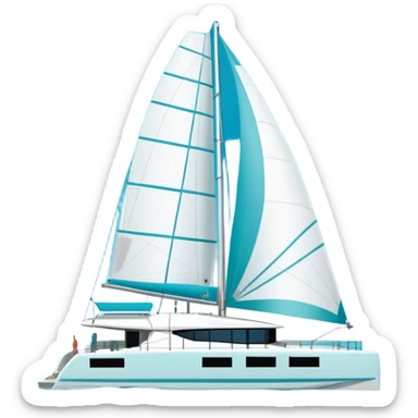 make a 50ft catamaran lagoon styled faceing to the right. make the sails like a dark tiffany blue sticker