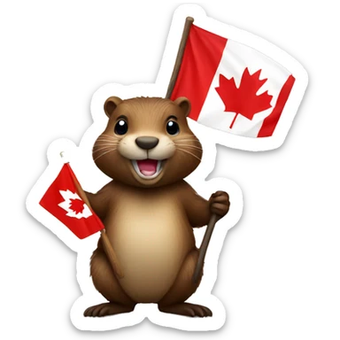 a beaver holding canadian flag sticker