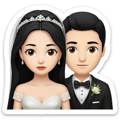 Bride with black hair black eyes and brown groom with black hair black eyes sticker