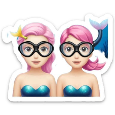 2 Mermaids one wearing a light pink snorkel mask and the other wearing black snorkel mask sticker