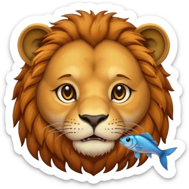  A lion eating a fish, feeling sad because it’s too small, portrait sticker