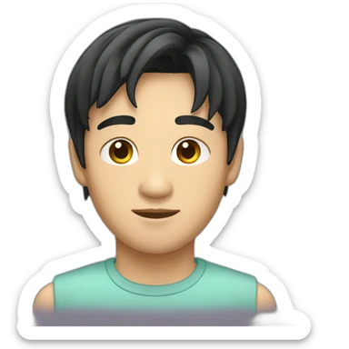 asian male with curtains haircut black hair sticker