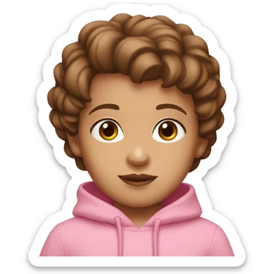Toddler short brown eyes hair pink hoodie  sticker