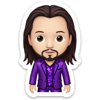 Jonathan Davis with light skin, long dark brown hair, purple sequin pants sticker