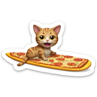 Cat eating pizza on a surfboard sticker
