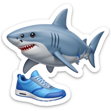 Un tiburon con tenis azules en sus dos aletas sticker