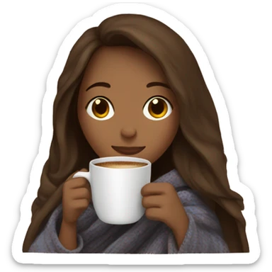 Brown hair Girl drinking coffee, with a cozy blanket sticker