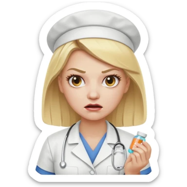 angry blonde nurse with  pills sticker
