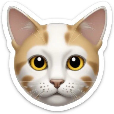 cat with white head and at the top of his head some black color, ears are white, yellow brown eyes, dirty looking sticker