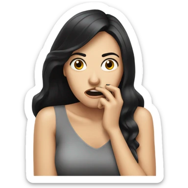 White woman with black hair biting her nails anxiously  sticker