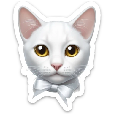 white Cat with white ribbon in ear  sticker