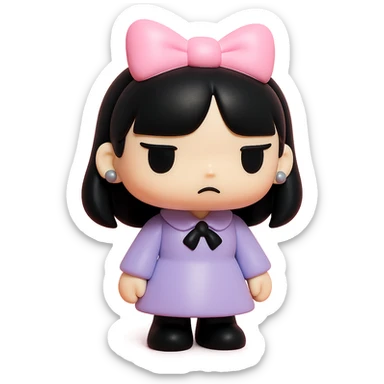 gothic girl with pink bow and silver studs, gothic style, vinyl figure, edgy and elegant sticker