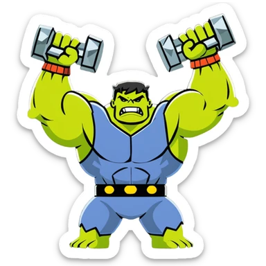 Hulk lifting Thor's hammer triumphantly sticker
