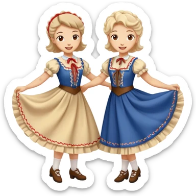 Cinematic Realistic scene of two square dancers in traditional American folk costumes, captured in joyful, coordinated motion with vibrant, rustic lighting that highlights their cultural heritage sticker