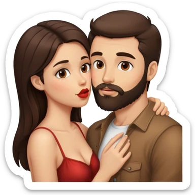 Can you make an emoji Showing a brunette girl and brunette man with a beard kissing esch other  sticker