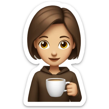 A girl with brown hair with a cup of coffee sticker