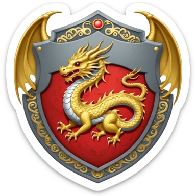 make a grey shield with a gold draging circling a japanese symbol colores sticker