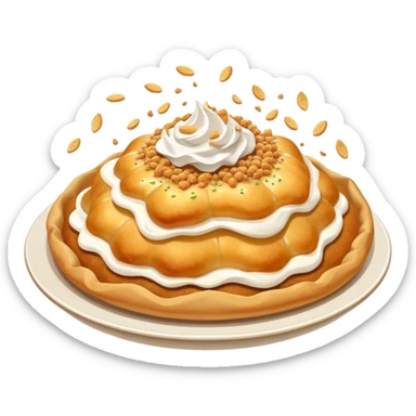 crispy Hungarian lángos being smashed with crumbs flying, fun and dynamic sticker