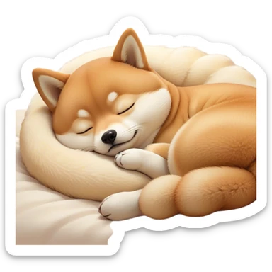 Cinematic cute Sleeping Shiba Inu Portrait Emoji, cute and serene, with a round, adorable build and a plush fur with a soft creamy underbelly, eyes gently closed in peaceful slumber, Simplified yet irresistibly endearing features, highly detailed, glowing with a gentle, dreamy glow, high shine, relaxed and content, stylized with a touch of whimsy, bright and heartwarming, soft glowing outline, capturing the essence of a blissfully sleepy companion, so comically serene it feels like it could roll out of the screen and snore with adorable charm! sticker