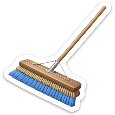 traditional broom with wooden handle on a dusty carpet, straw bristles sweeping visible dust clouds, old-fashioned cleaning tool, vintage household style, 3D cartoon, mobile game icon style, centered composition, no people, no animals, no text, no watermark sticker
