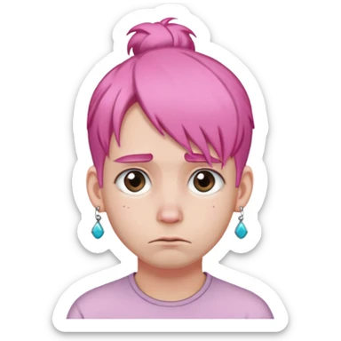  bun haired with earrings pink hair guy sad sticker