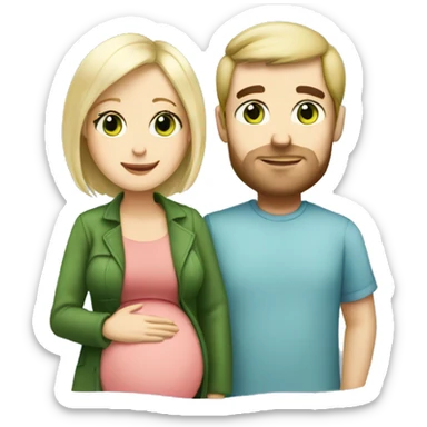 Pregnant blonde with a bob and green eyes with brown haired husband with blue eyes sticker