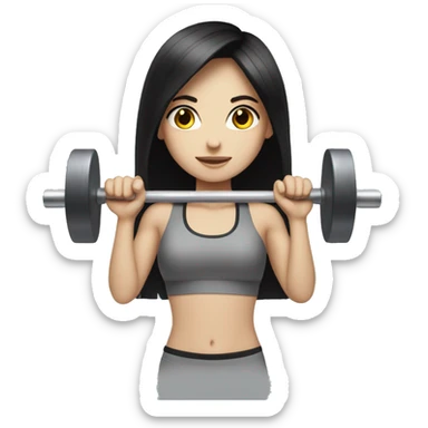 Pale girl with long black hair lifting weights sticker