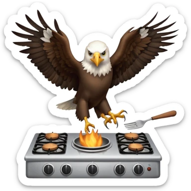 aquila calva sorvola fornello a gas con forchetta in mano sticker